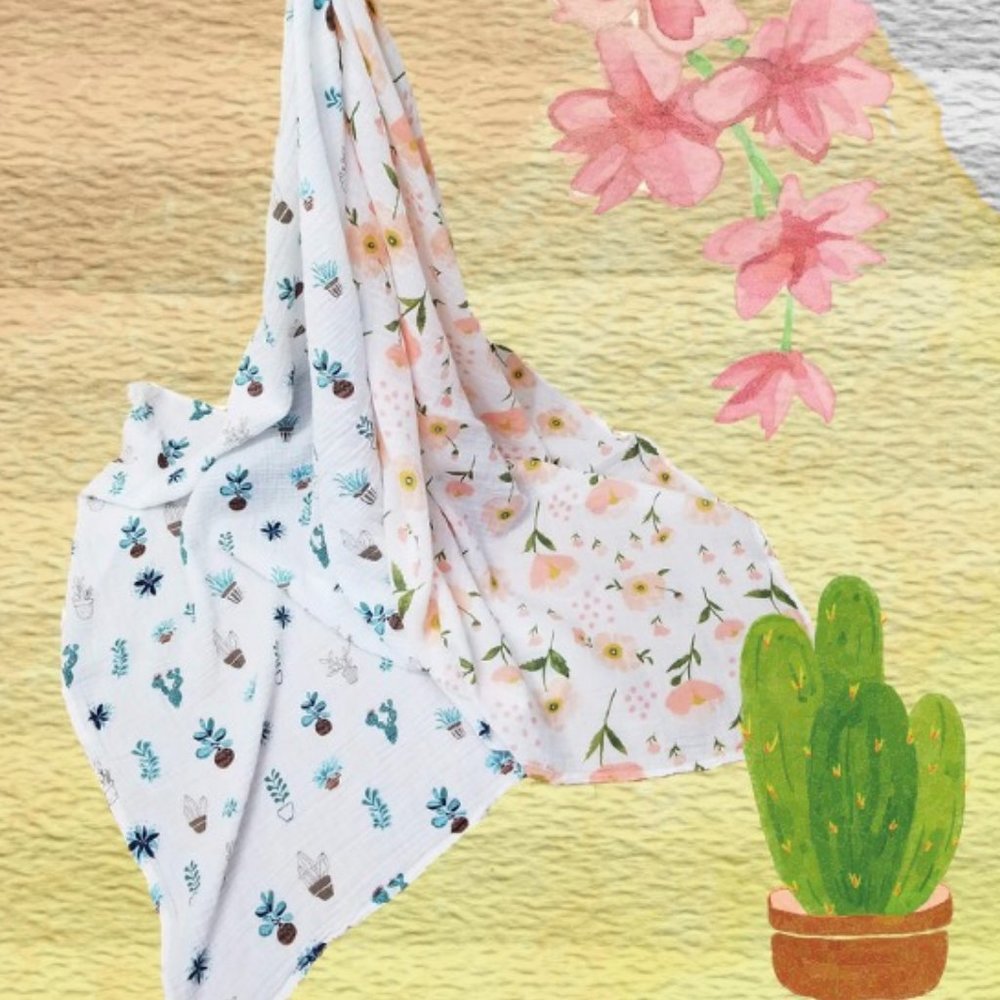 2 Pack Baby Muslin Blankets with Travel Bag